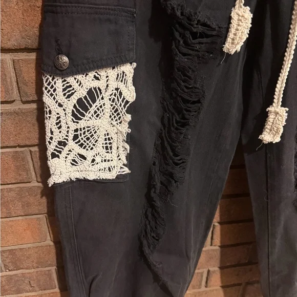 POL Black Cargo Pants joggers S small new distressed pants - Picture 2 of 4